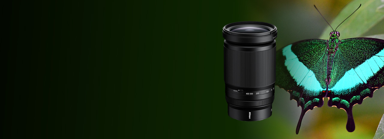 <h1 style="color:#ffe600;">NIKKOR Z</h1>\n<h2>28-400mm f/4-8 VR Lens</h2>\n<p>Incredible zoom range, rock-steady image stabilization, fast, accurate autofocus, and convenient handling. </p>