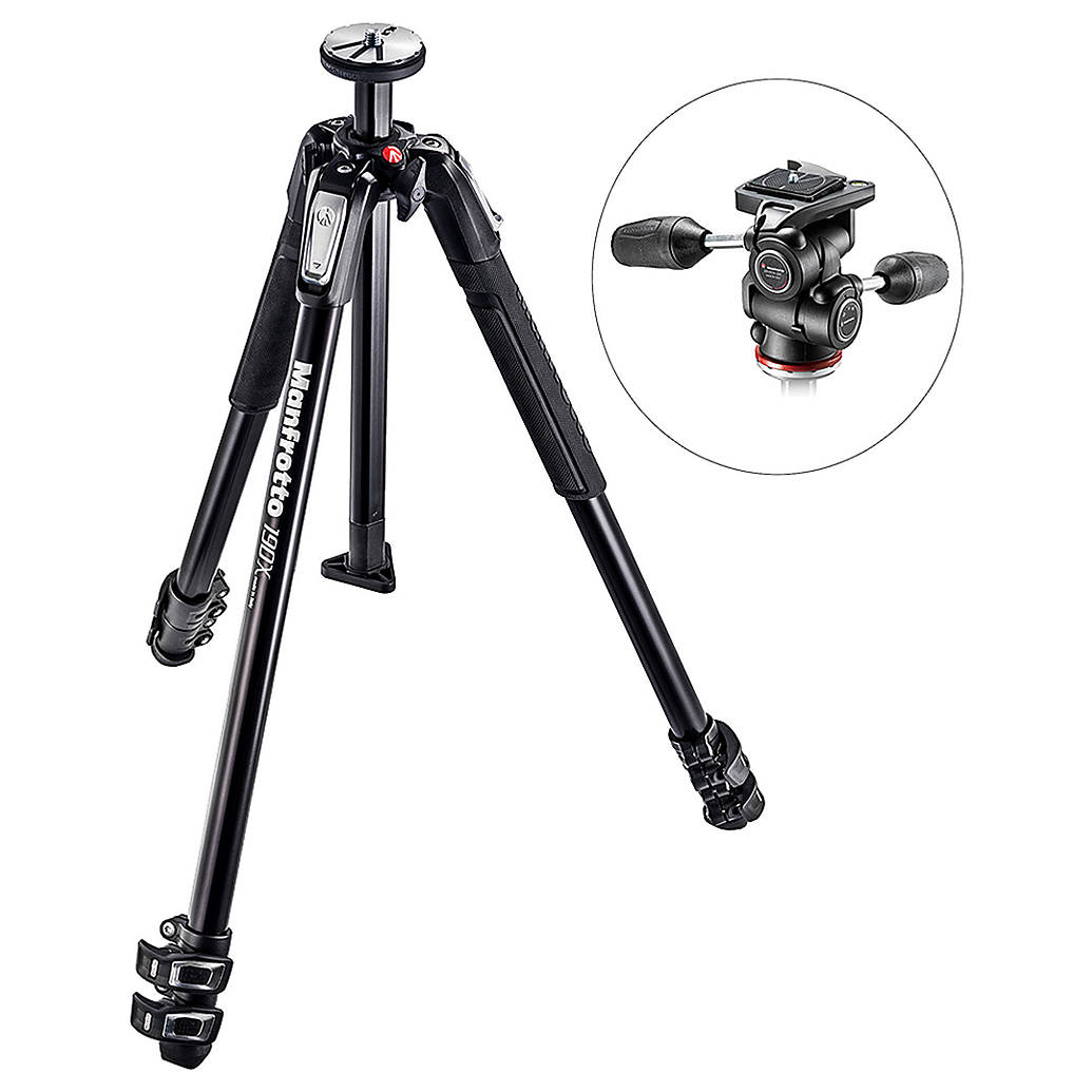 Manfrotto 190X Aluminum 3 Section Kit 3w Head