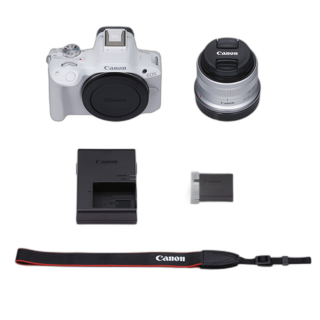 Canon EOS R50 Mirrorless Camera (White) with RF-S 18-45mm Lens