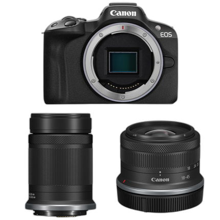 Canon EOS R50 Mirrorless Camera (Black) with RF-S 18-45mm and 55-210mm Lenses