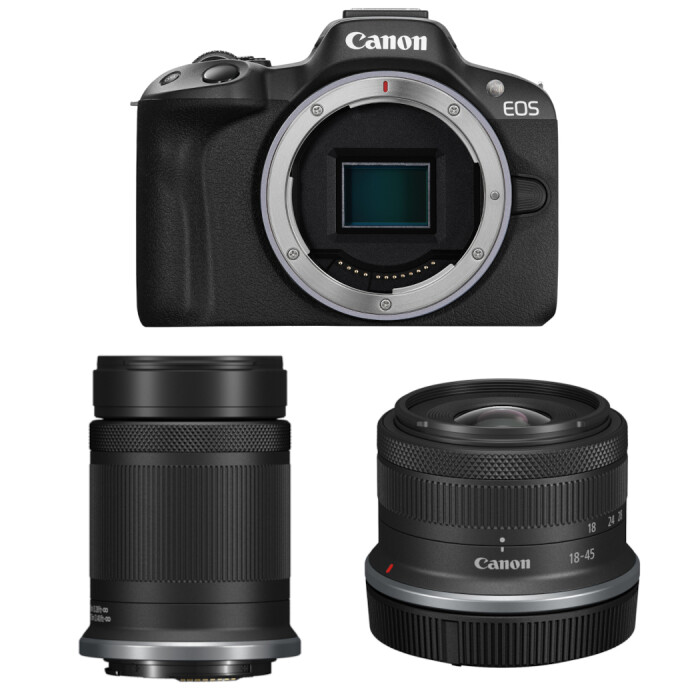Canon EOS R50 Mirrorless Camera (Black) with RF-S 18-45mm and 55
