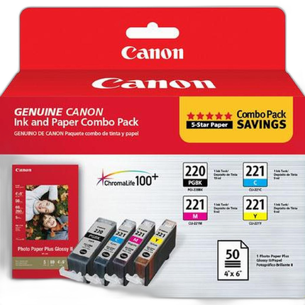 Canon PGI-220/CLI-221 Combo Pack with PP-201 for Canon Pixma MX860 and MP620