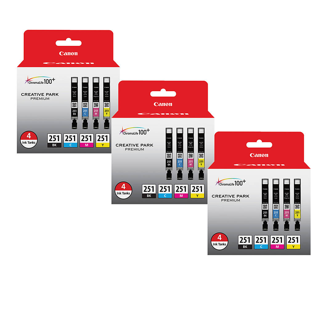 Canon CLI-251 BK/CMY 4 PK Value Pack Ink for Canon InkJet Printers-3 PK