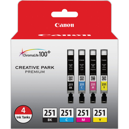 Canon CLI-251 BK/CMY 4 PK Value Pack Ink for Canon InkJet Printers-5 PK