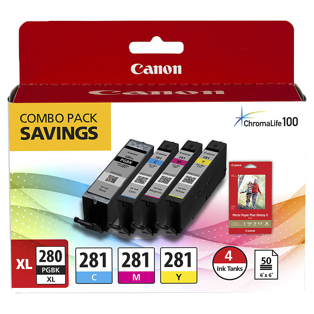 Canon PGI-280 XL / CLI-281 4-Color Ink Tank Combo with PP-301 Photo Paper