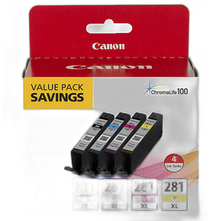Canon CLI-281 XL BKCMY 4 Color Ink Tank Value Pack
