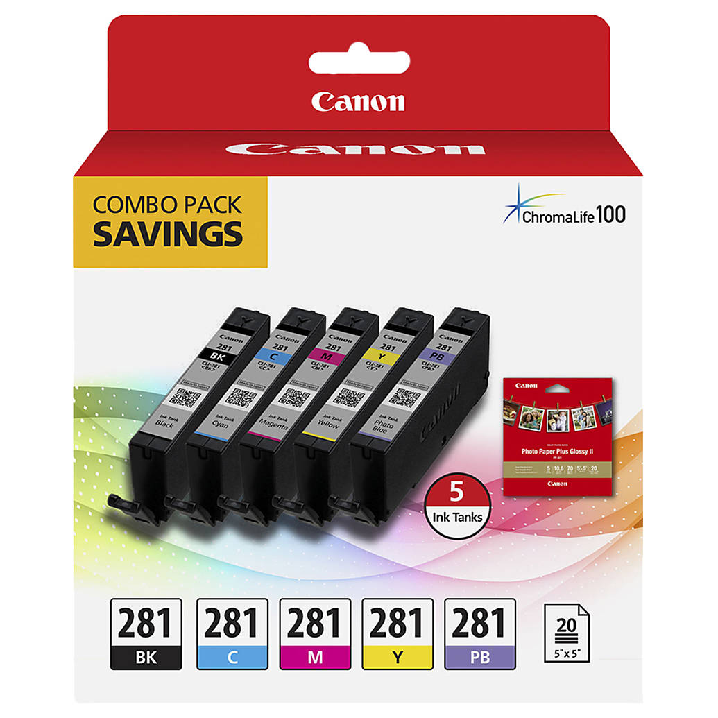 Canon CLI-281 BKCMYPB 5 Color Ink Tank with 5x5in Photo Paper