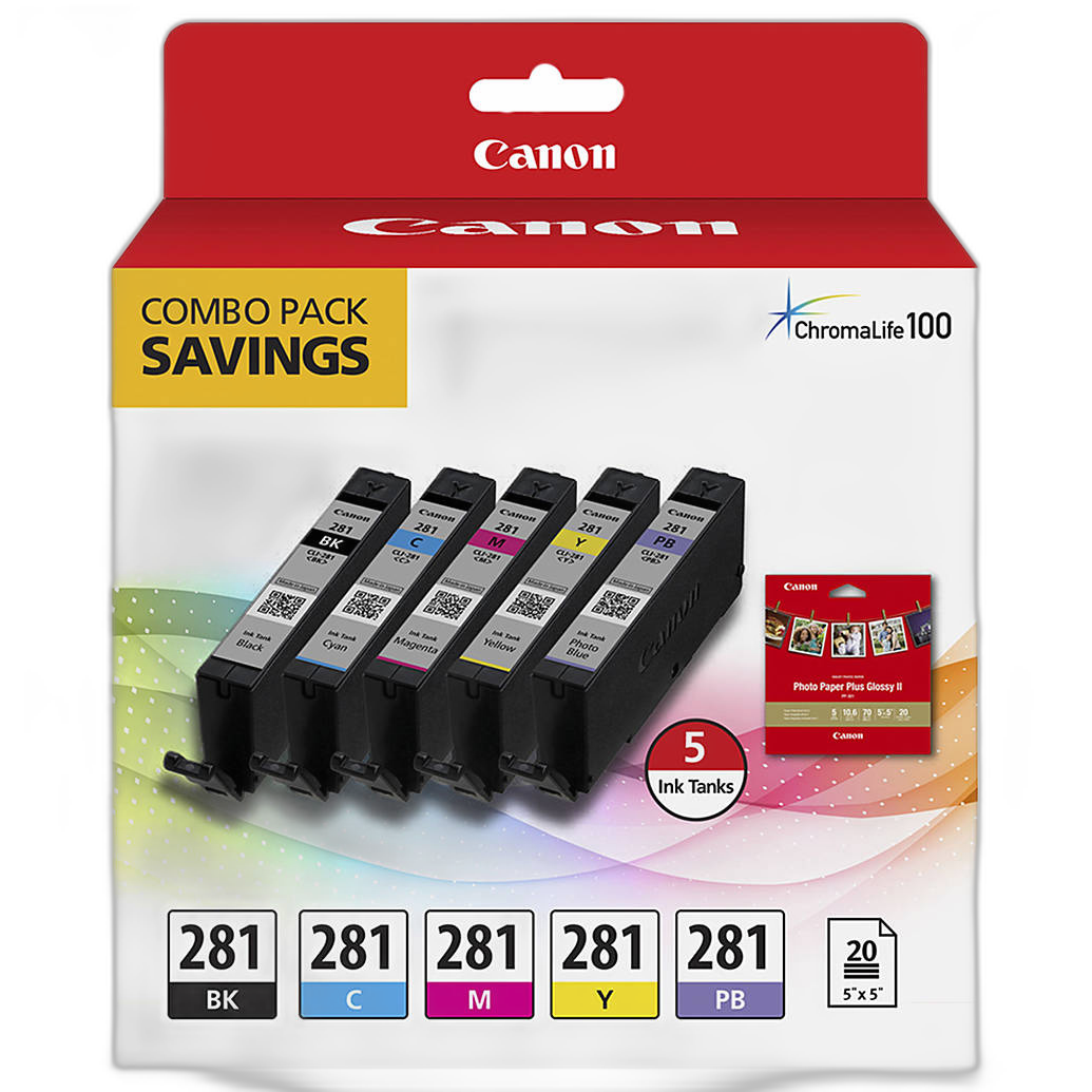 Canon CLI-281 BKCMYPB 5 Color Ink Tank with 5x5in Photo Paper