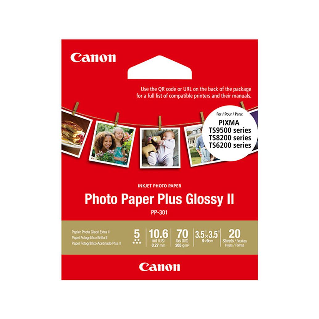 Canon PP-301 Photo Paper Plus Glossy II (3.5 x 3.5, 20 Sheets)