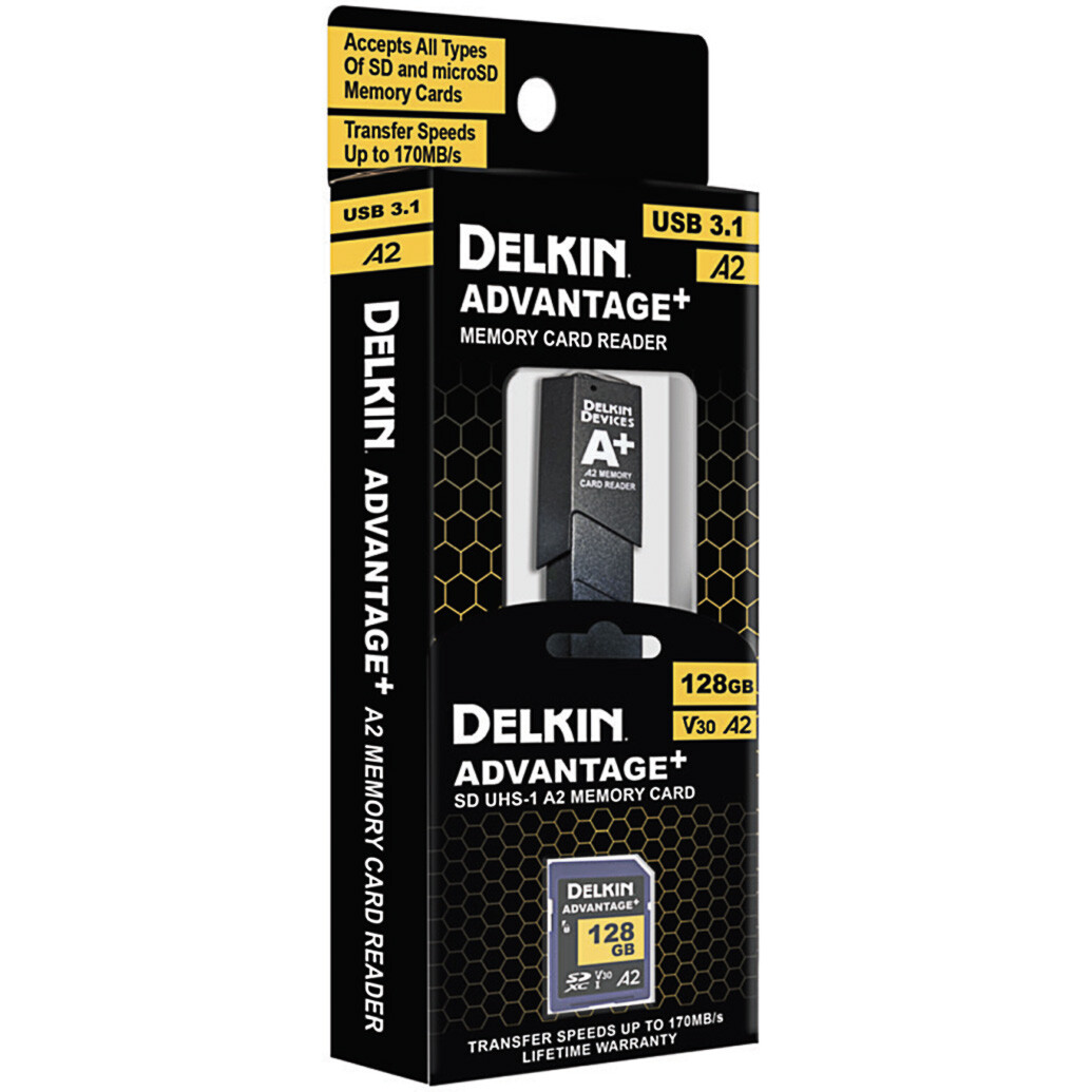 Delkin ADVANTAGE PLUS UHS-I A2 128GB SDXC w/Reader 170MB/s Read 90MB/s Write