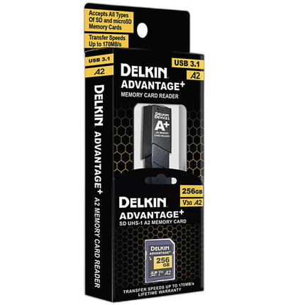 Delkin ADVANTAGE PLUS UHS-I A2 256GB SDXC w/Reader 170MB/s Read 90MB/s Write
