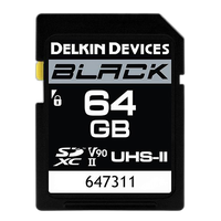 Delkin Devices 64GB SDXC Black UHS-II V90 U3 300MB/s Read 250MB/s Write 0
