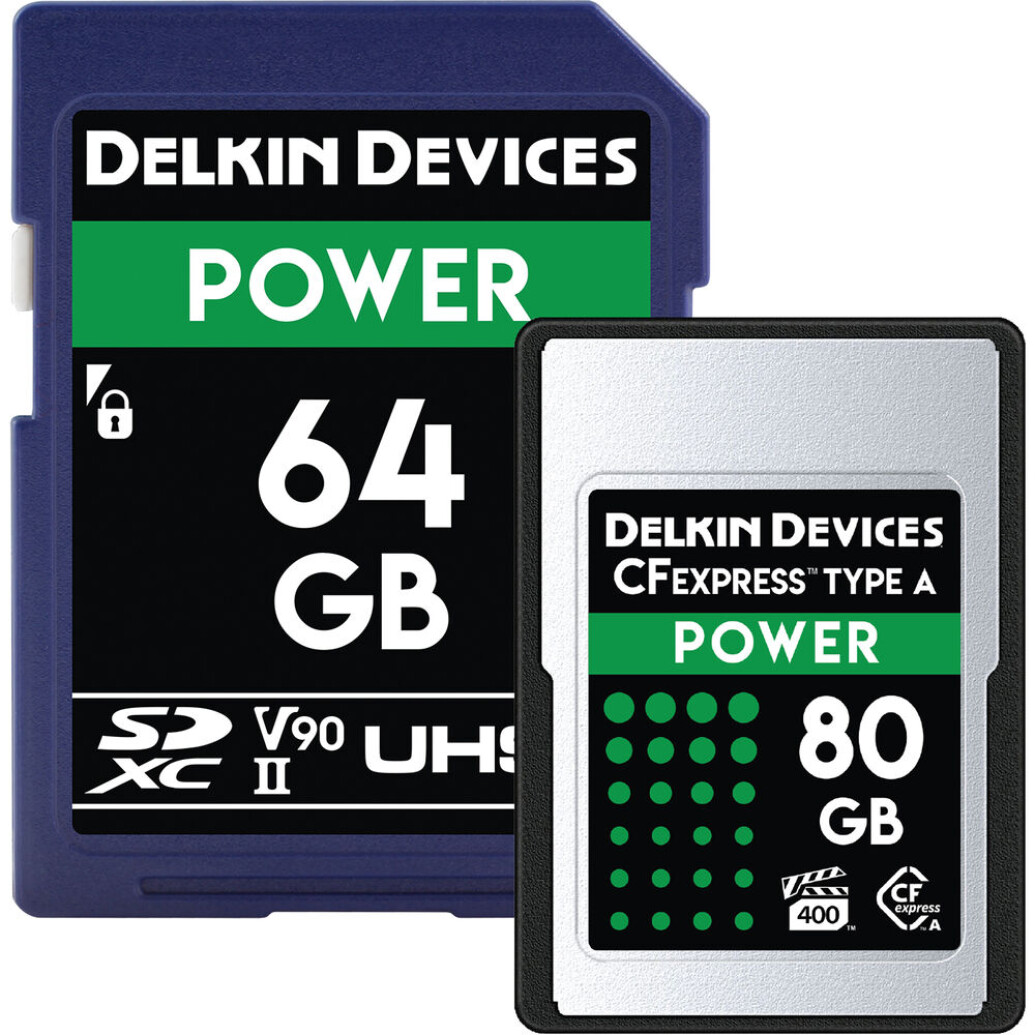 Delkin Devices 80GB POWER CFexpress Type A and 64GB POWER UHS-II SDXC Memory C