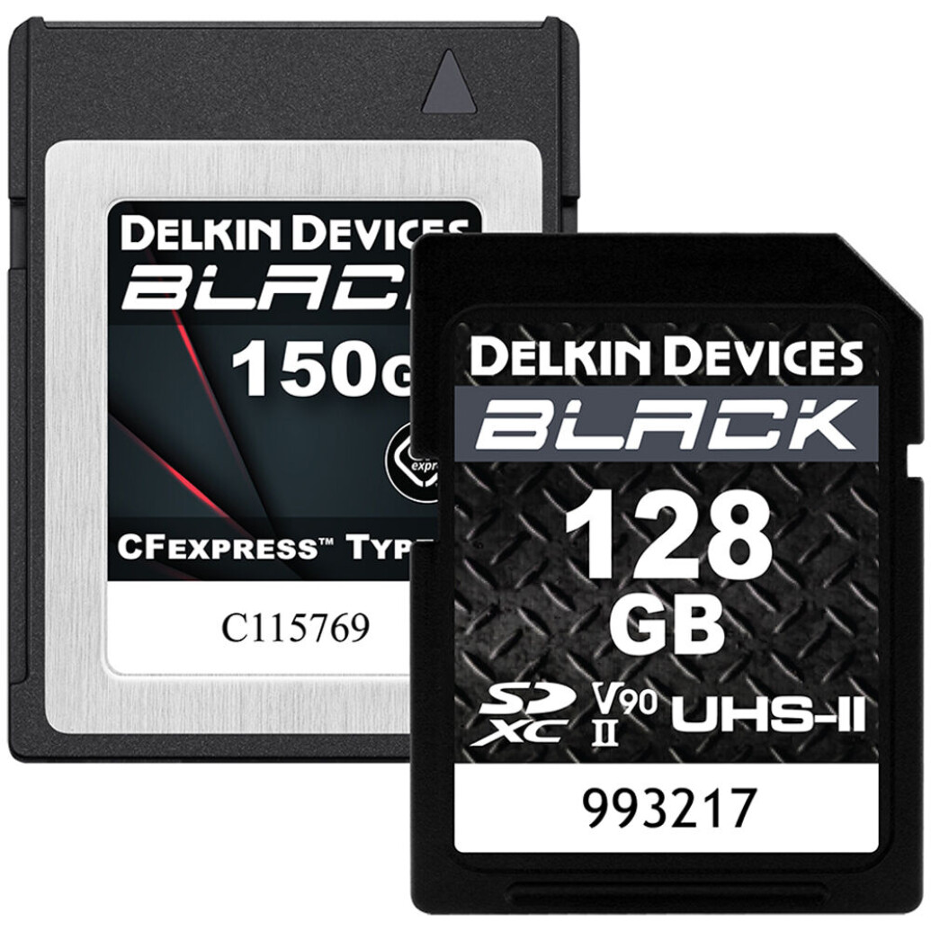 Delkin Devices 150GB BLACK CFexpress Type-B  and  128GB BLACK RUGGED UHS-II SDXC