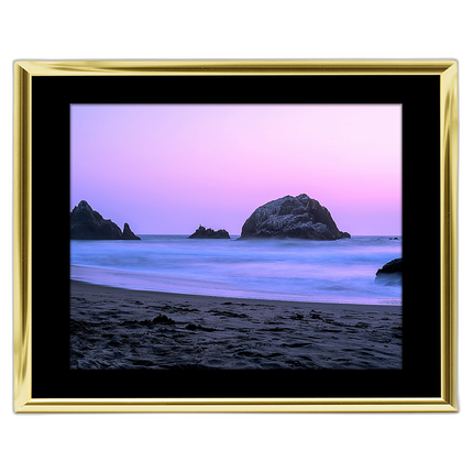 10x8 Custom Gold Metal Frame, Black Mat with Glass