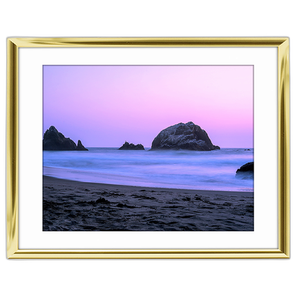 14x11 Custom Gold Metal Frame, White Mat with Glass