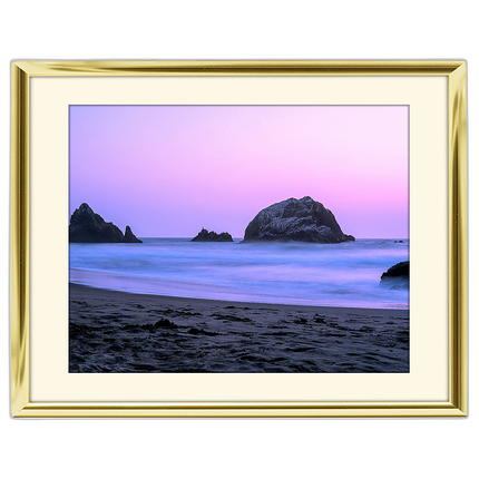 14x11 Custom Gold Metal Frame, Off-White Mat with Glass