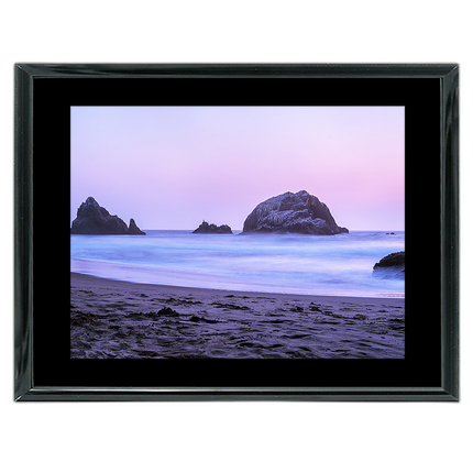 40x30 Custom Black Metal Frame, Black Mat with Plexiglass