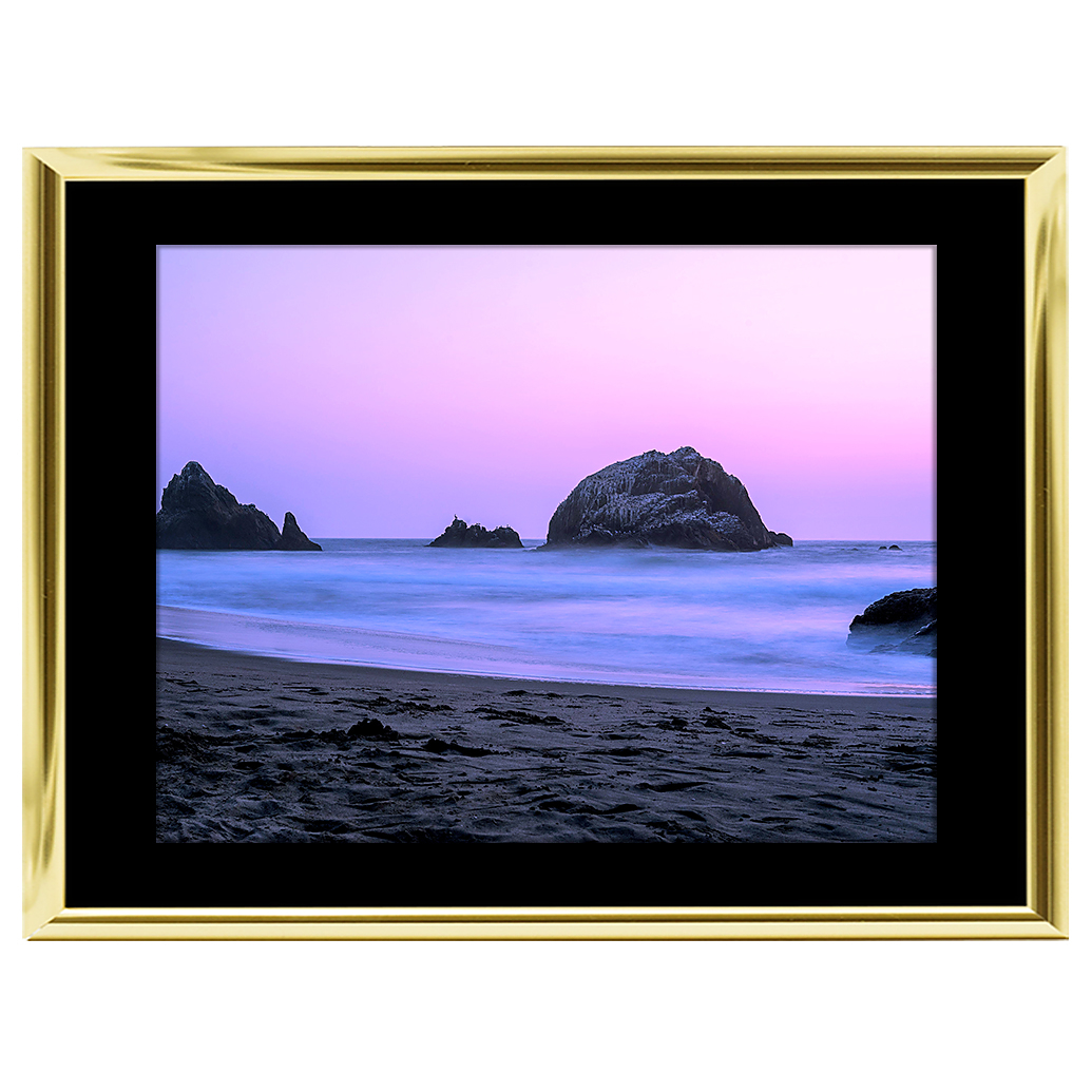 40x30 Custom Gold Metal Frame, Black Mat with Plexiglass