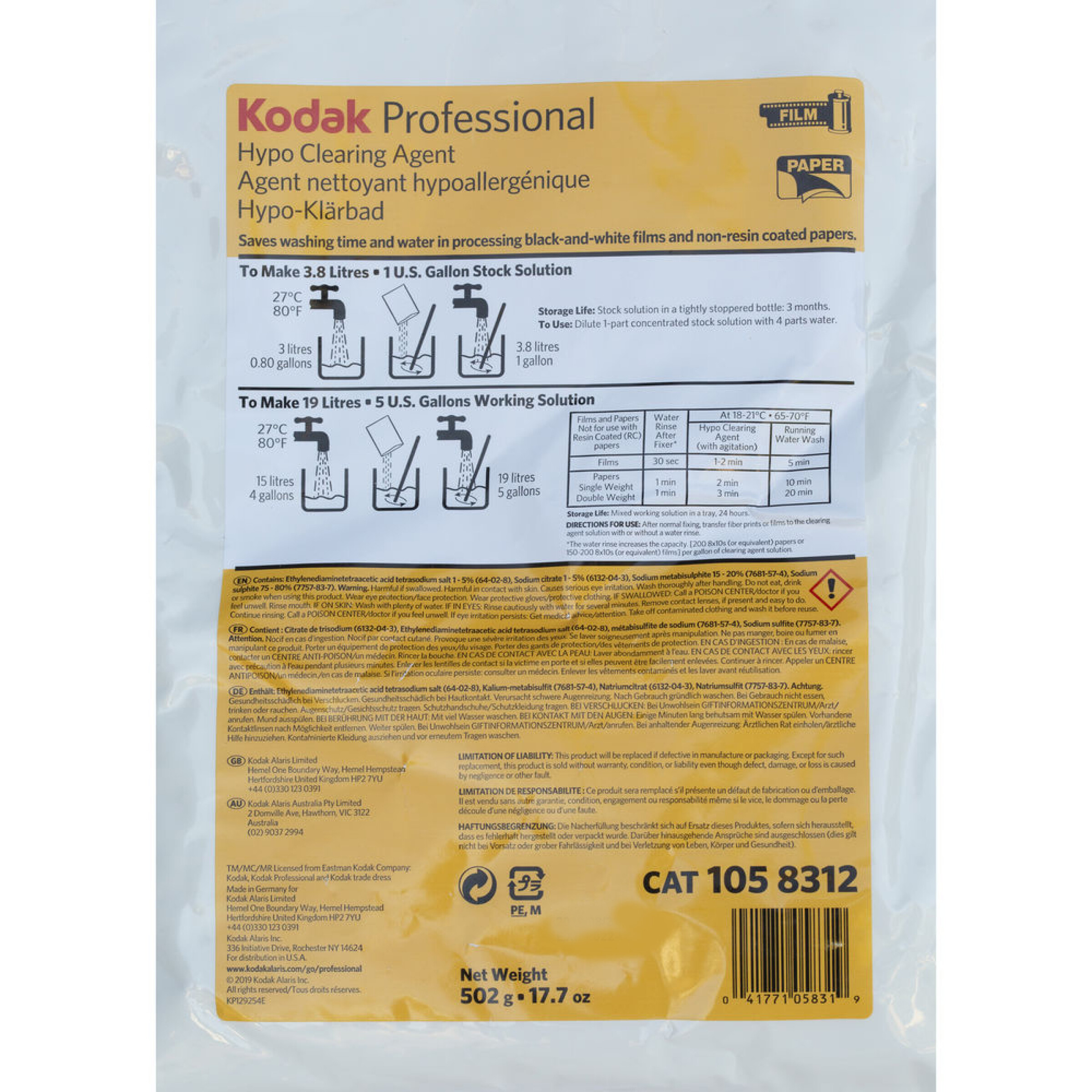 Kodak 5 Gallon Hypo Clearing Agent