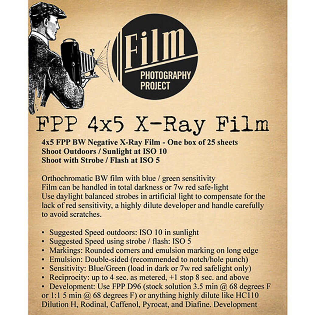 Film Photography Project FPP 4X5 B and W Negative X-RAY FILM 50 ISO 25 Sheets