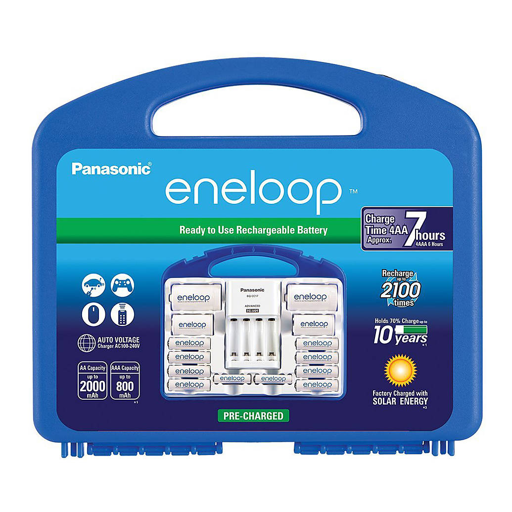 Panasonic Eneloop Deluxe Charger Kit w/8AA,2AAA,2C Spacers,2D Spacers + Case