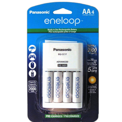 Panasonic K-KJ17MCA4BA Eneloop AA (4-Pack) with Individual Battery Charger