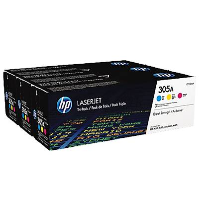 HP 305A CF370AM Cyan, Magenta, and Yellow LaserJet Toner Cartridges (3 Pk)