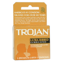 Trojan Condoms 3pk Brown Ultra-Ribbed Lubricated 0