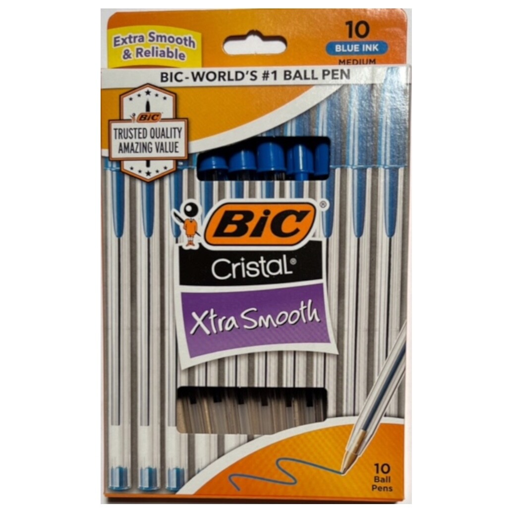 Bic Cristal Blue Pen Medium Point (10 Pack Pouch)