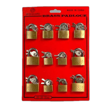 Brass Padlocks Assorted 25/30/35mm Assortment 12 Locks per Card