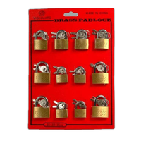 Brass Padlocks Assorted 25/30/35mm Assortment 12 Locks per Card 0