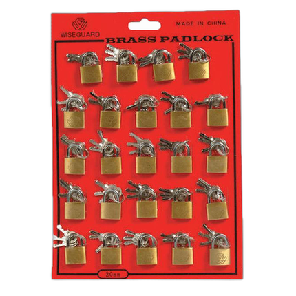 Brass Mini Padlocks 20mm 24ct on a Card