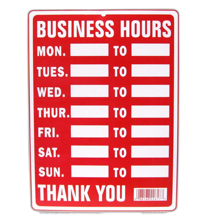 Signs 12pk Business Hours 9in x 12in Plastic