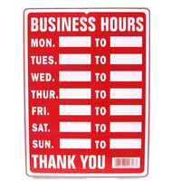 Signs 12pk Business Hours 9in x 12in Plastic 0