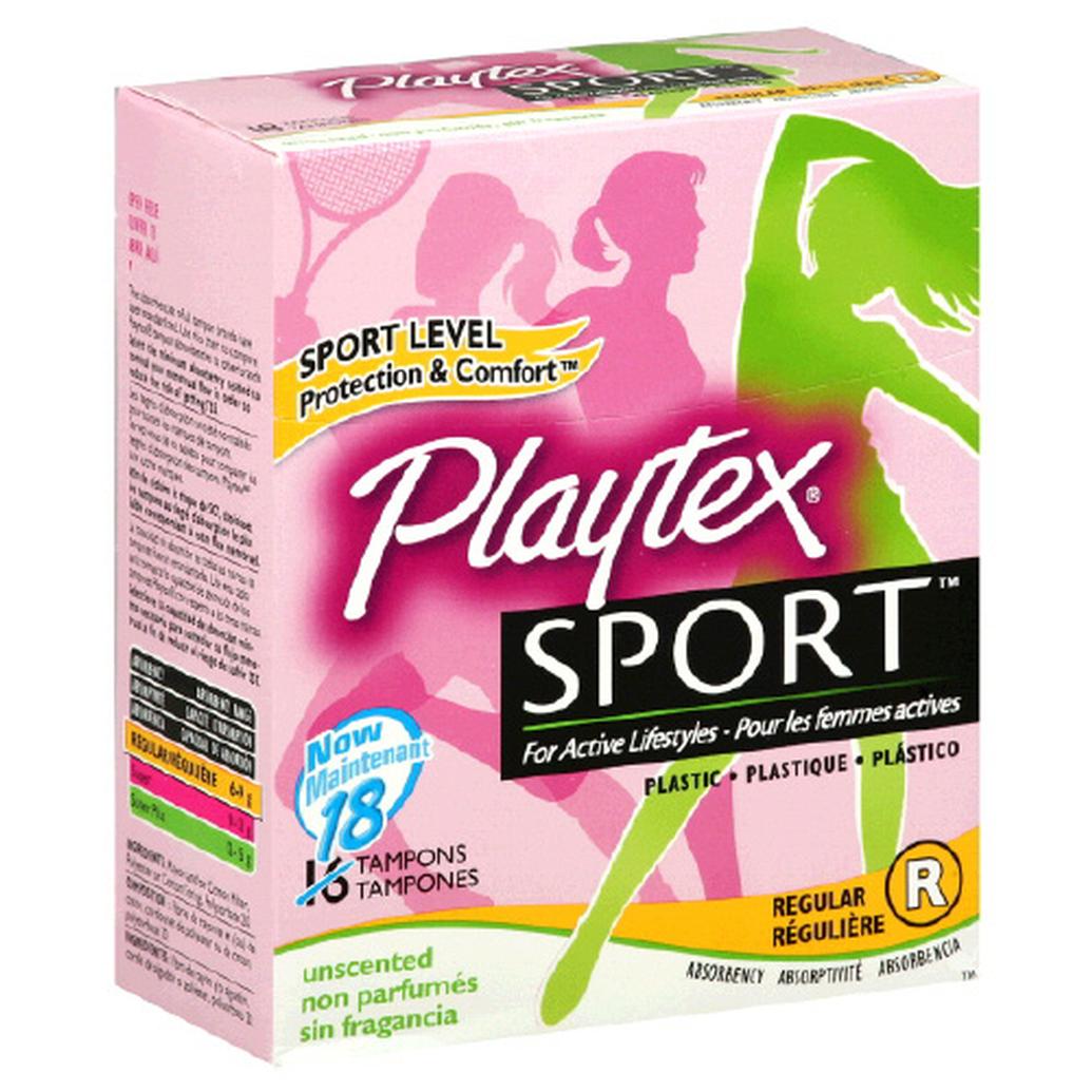 Playtex Sport Tampons 18ct Regular Unscented Unique Contour Applicator