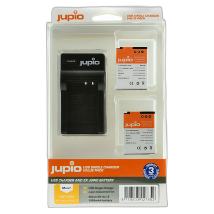 Jupio Value Pack: 2x Battery EN-EL12 + USB Single Charger