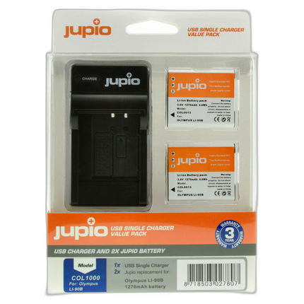 Jupio Value Pack: 2x Battery Li-90B/Li-92B 1270mAh + USB Single Charger