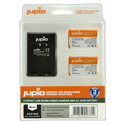 Jupio Value Pack: 2x Battery NP-BX1 + Compact USB Double-Sided Charger
