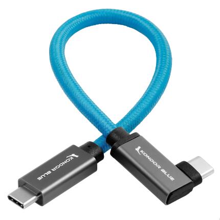 Kondor Blue Right-Angle USB 3.1 Gen 2 Type-C Cable (8.5 Inch)