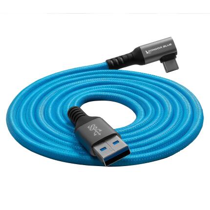 Kondor Blue USB-A to USB-C 3.0 Right Angle Cable 10 feet Blue
