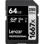 Lexar 64GB Professional 1667x UHS-II U3 V60 Class 10 SDXC Memory Card 0