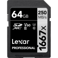 Lexar 64GB Professional 1667x UHS-II U3 V60 Class 10 SDXC Memory Card 0