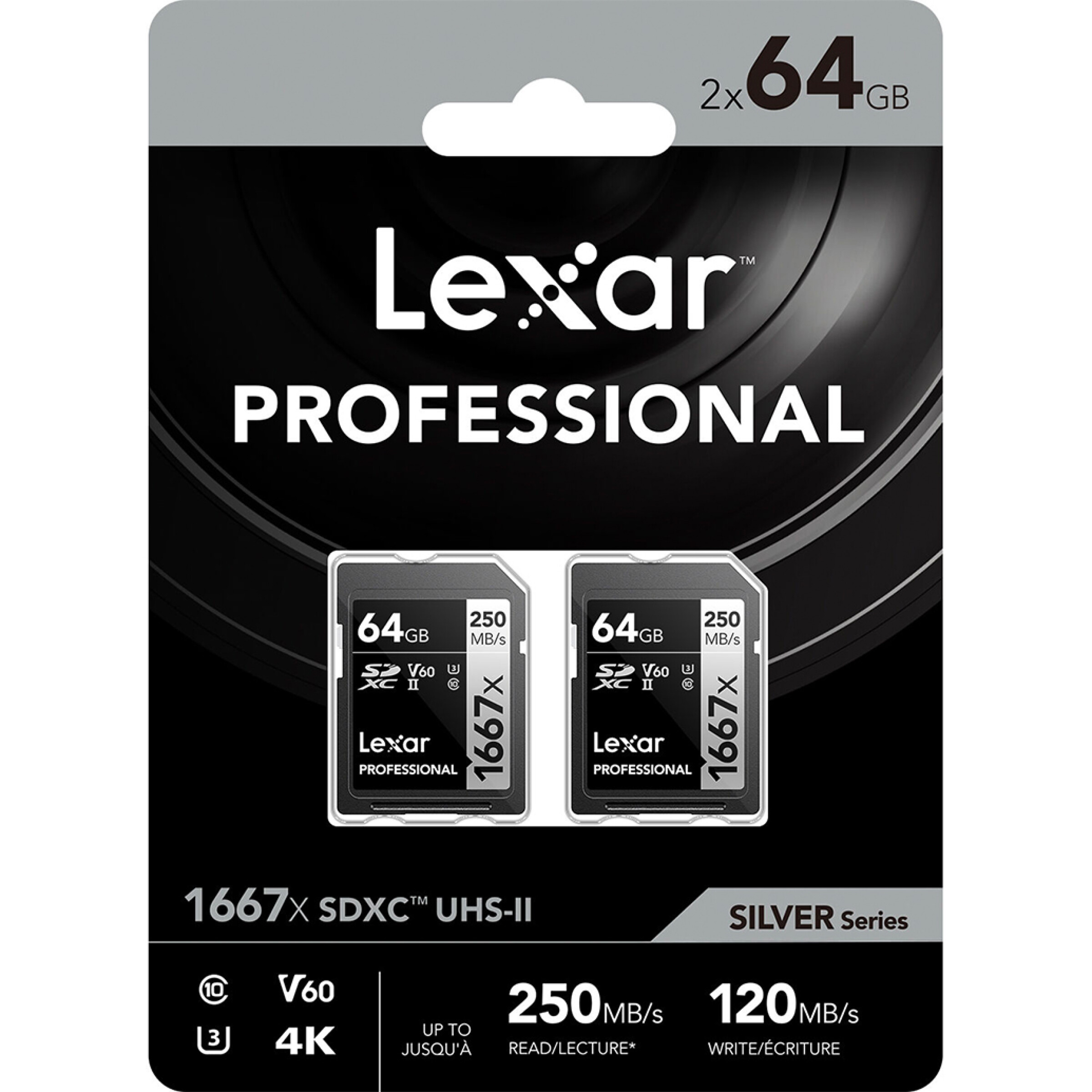Lexar 64GB Professional 1667x UHS-II U3 V60 Class 10 SDXC Memory Card (2-Pac