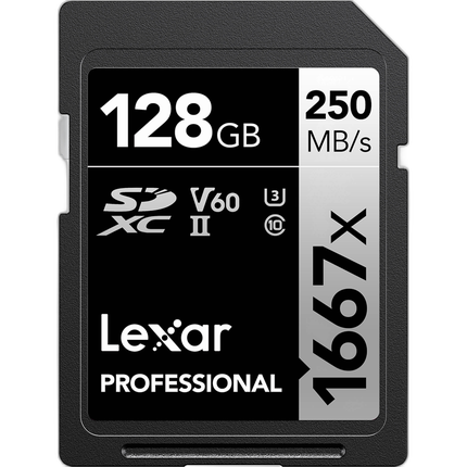 Lexar 128GB Professional 1667x UHS-II U3 V60 Class 10 SDXC Memory Card