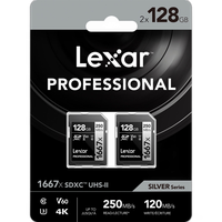 Lexar 128GB Professional 1667x UHS-II U3 V60 Class 10 SDXC Memory Card (2-Pa 0