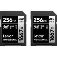 Lexar 256GB Professional 1667x UHS-II U3 V60 Class 10 SDXC Memory Card (2-Pa 0