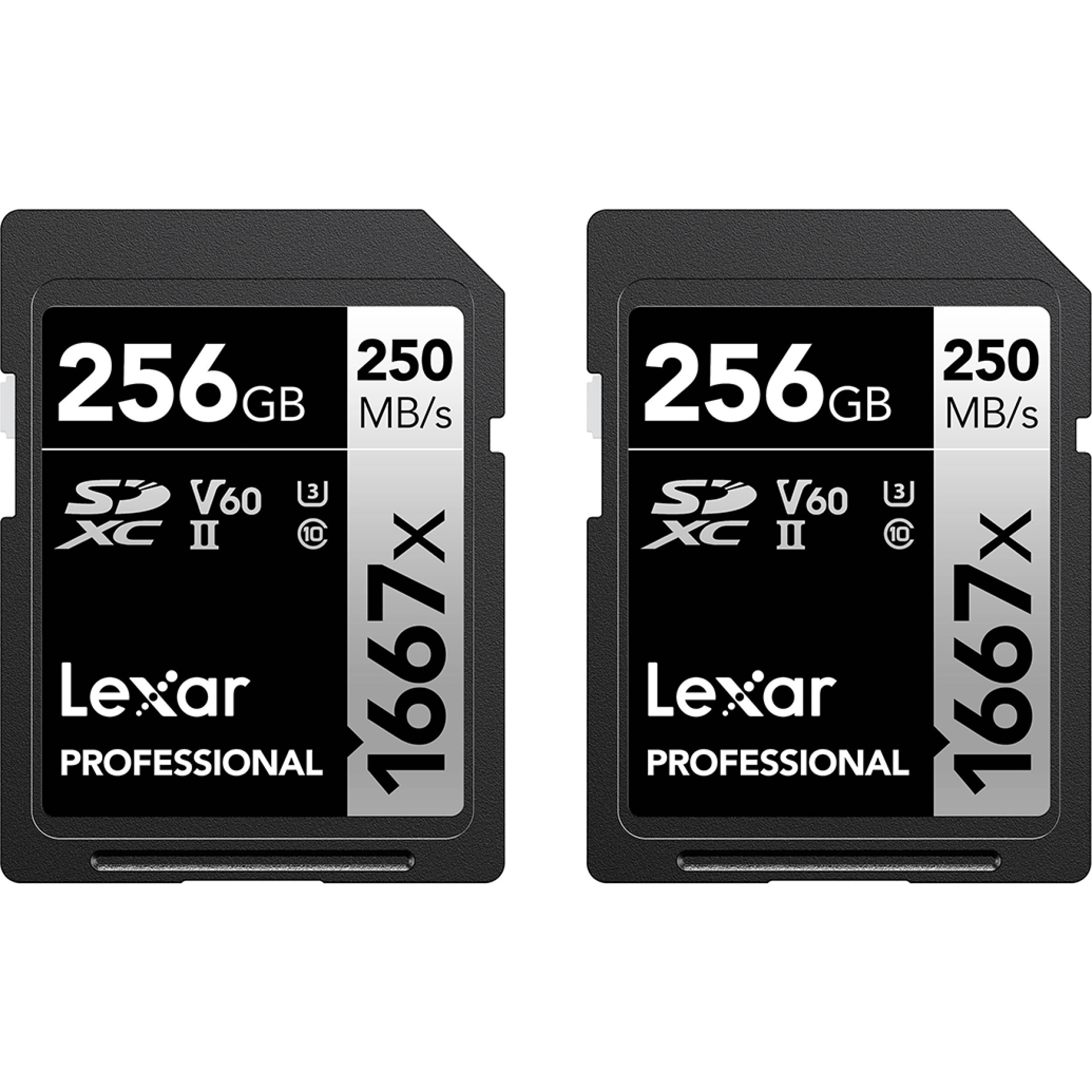 Lexar 256GB Professional 1667x UHS-II U3 V60 Class 10 SDXC Memory Card (2-Pa