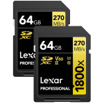 Lexar 64GB Professional 1800x UHS-II U3 Class 10 SDXC GOLD Series Memory Car 0