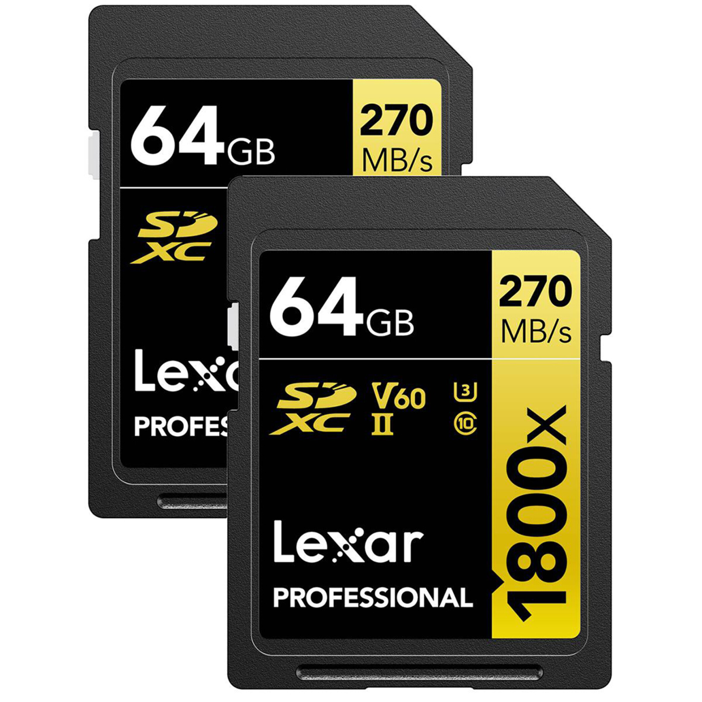 Lexar 64GB Professional 1800x UHS-II U3 Class 10 SDXC GOLD Series Memory Car